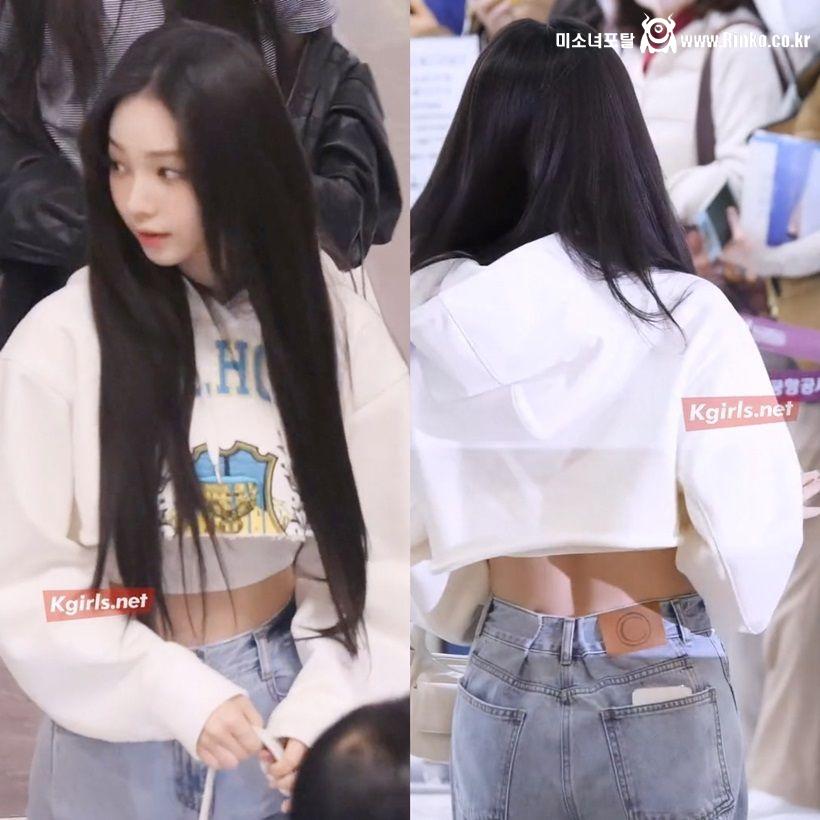 에스파 카리나 기립근이 돋보이는 크롭 패션