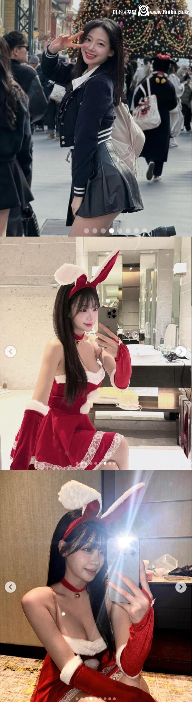 산타복 입은 우수한 치어리더 몸매