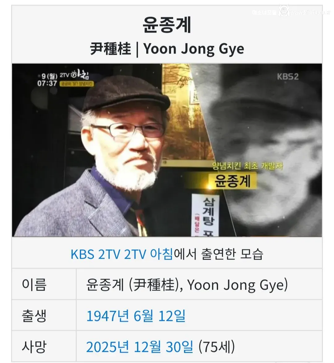 "양념치킨의 아버지" 윤종계씨 별세