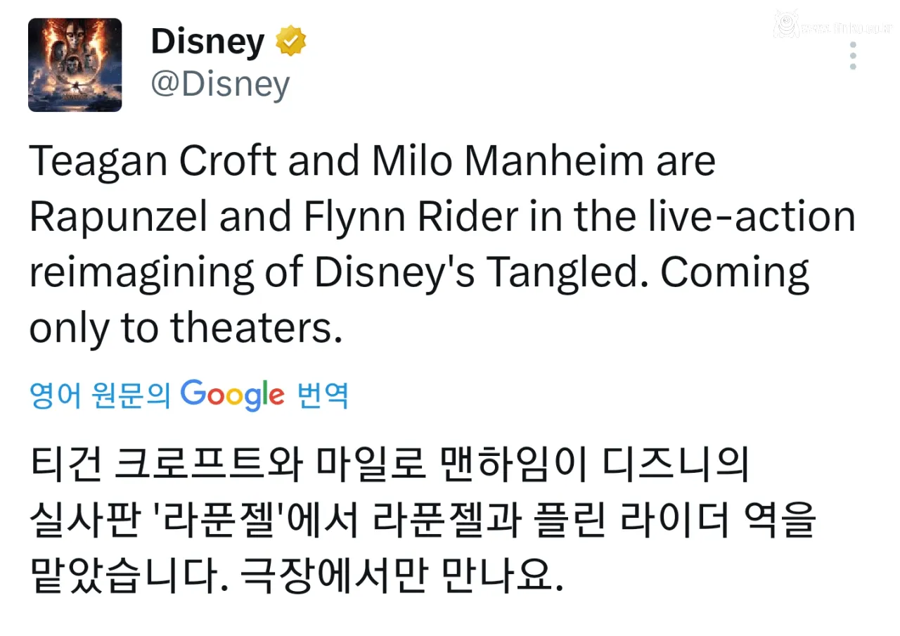 라푼젤 실사영화 배우 캐스팅 발표