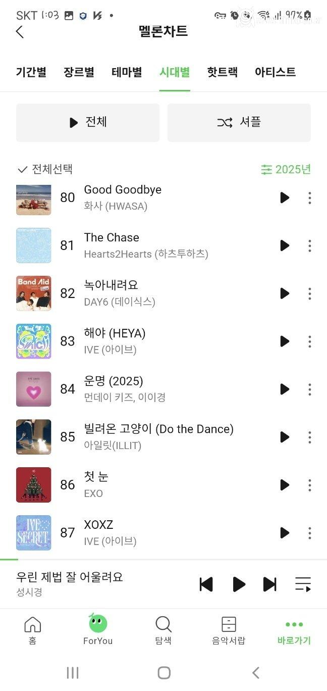 2025 멜론차트 연간 순위 TOP 100