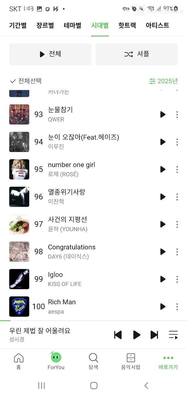 2025 멜론차트 연간 순위 TOP 100