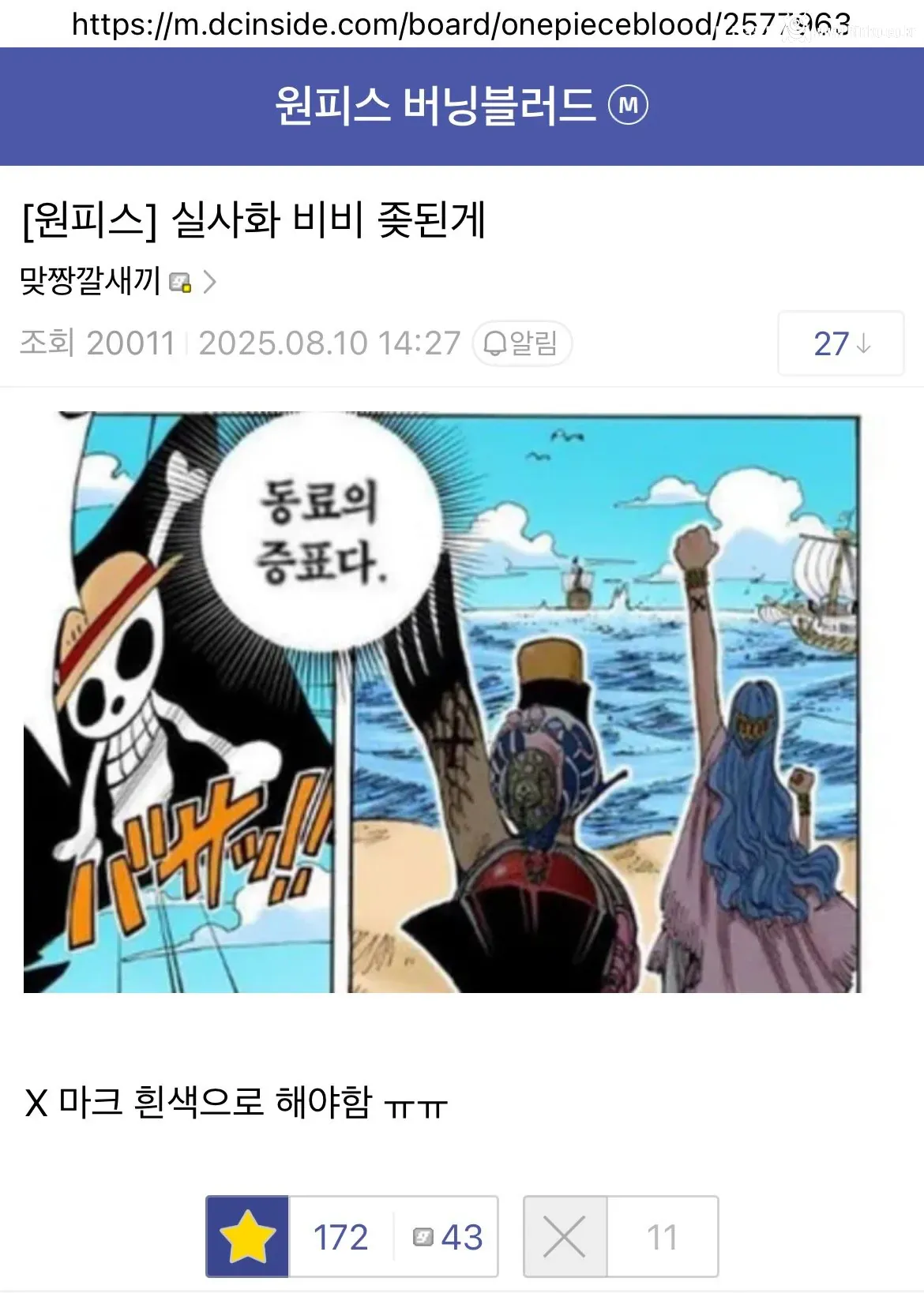 원피스 실사화 비비.. 원버갤 반응