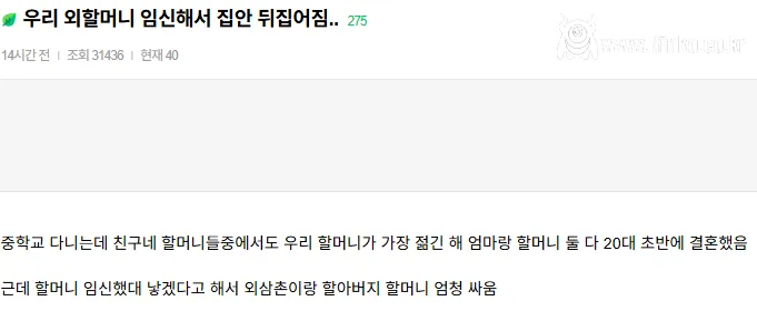 외할머니가 임신해서 집안에서 난리남