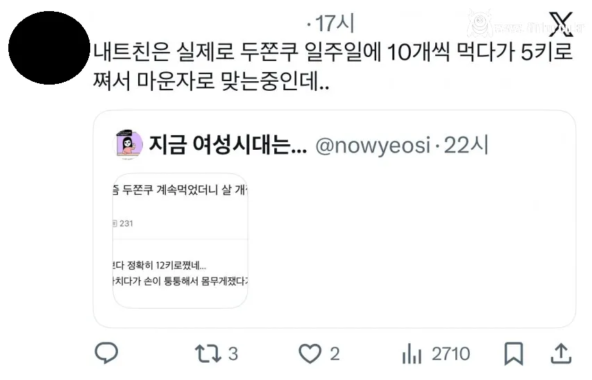 두쫀쿠 먹고 12키로 찐 여시언냐