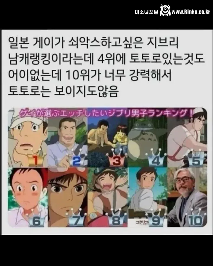 게이들이 뽑은 야스하고 싶은 지브리 남캐 랭킹