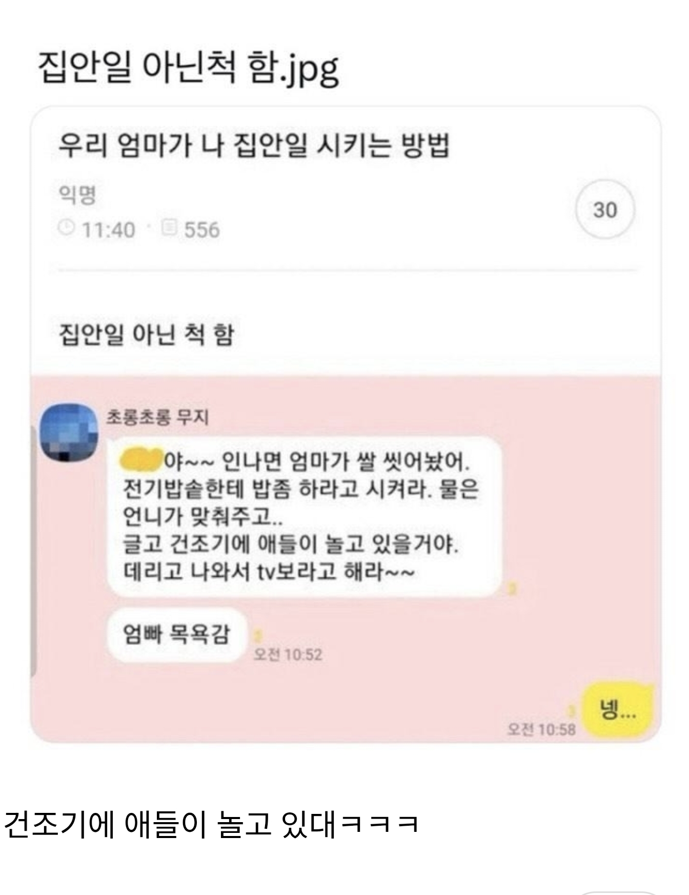 우리 엄마가 나 집안일 시키는 방법