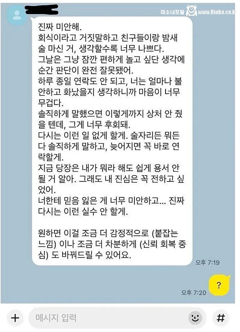 남친의 정성담긴 장문 사과문