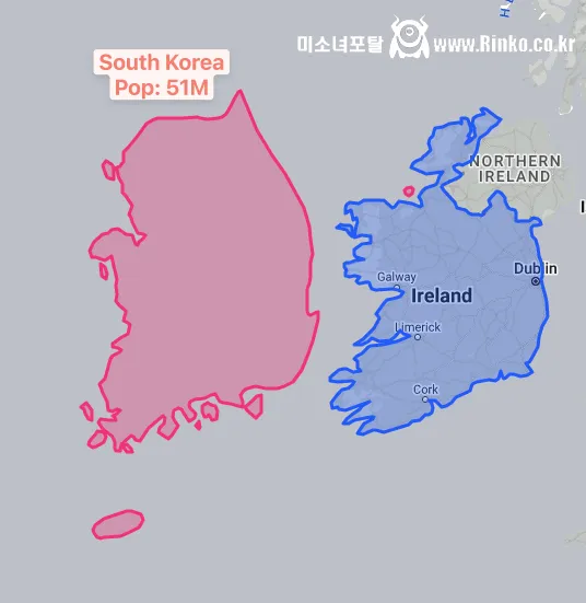 한국과 국토 모양 면적이 비슷한 나라