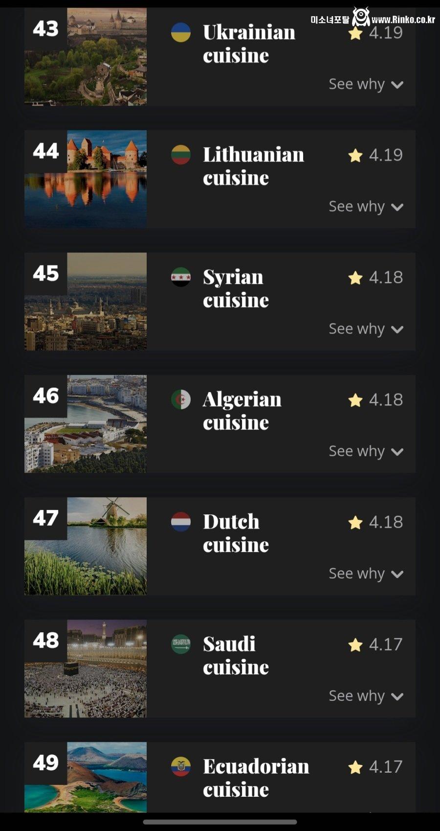 세계 국가별 요리 순위