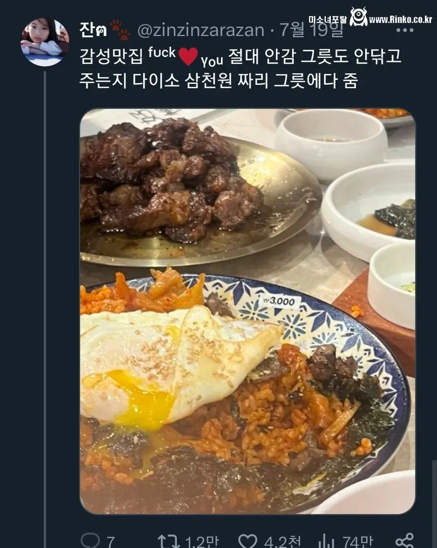 트위터에서 3000원짜리 다이소 그릇쓴다고 욕먹는 식당