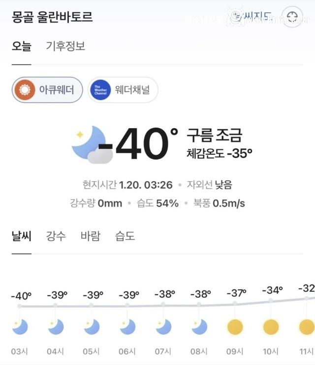 한국 강추위.. 이 와중에 몽골 날씨 근황