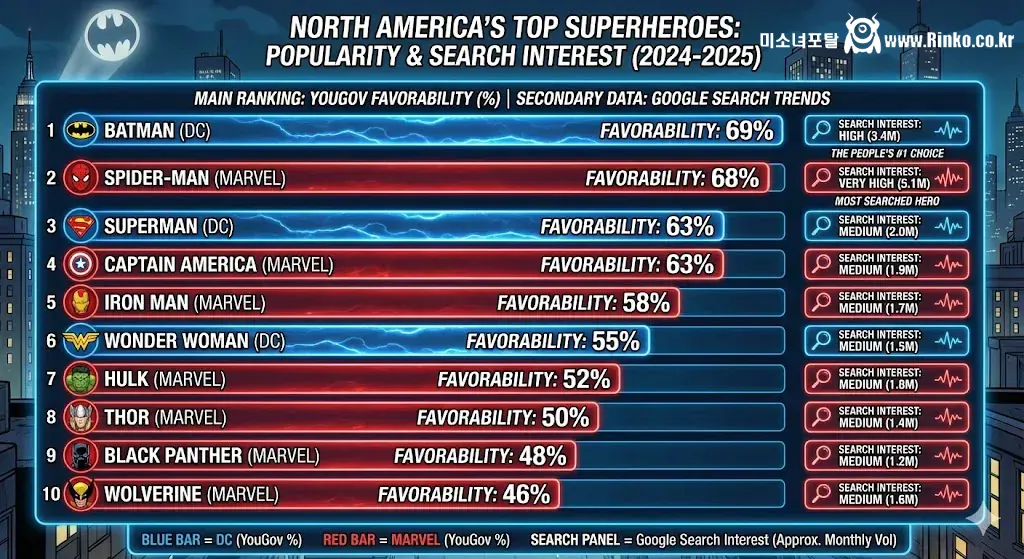 최근 슈퍼히어로 인기 순위