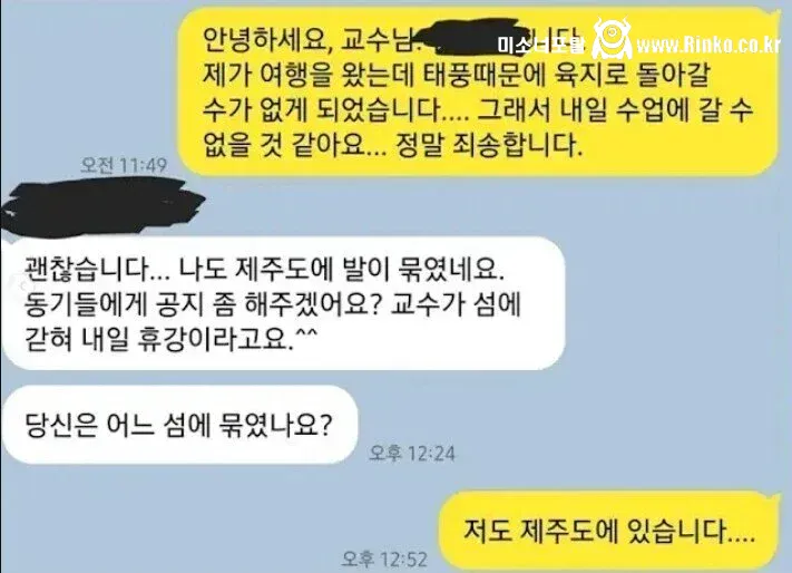 교수님 제가 결항으로 수업 참여가 힘듭니다