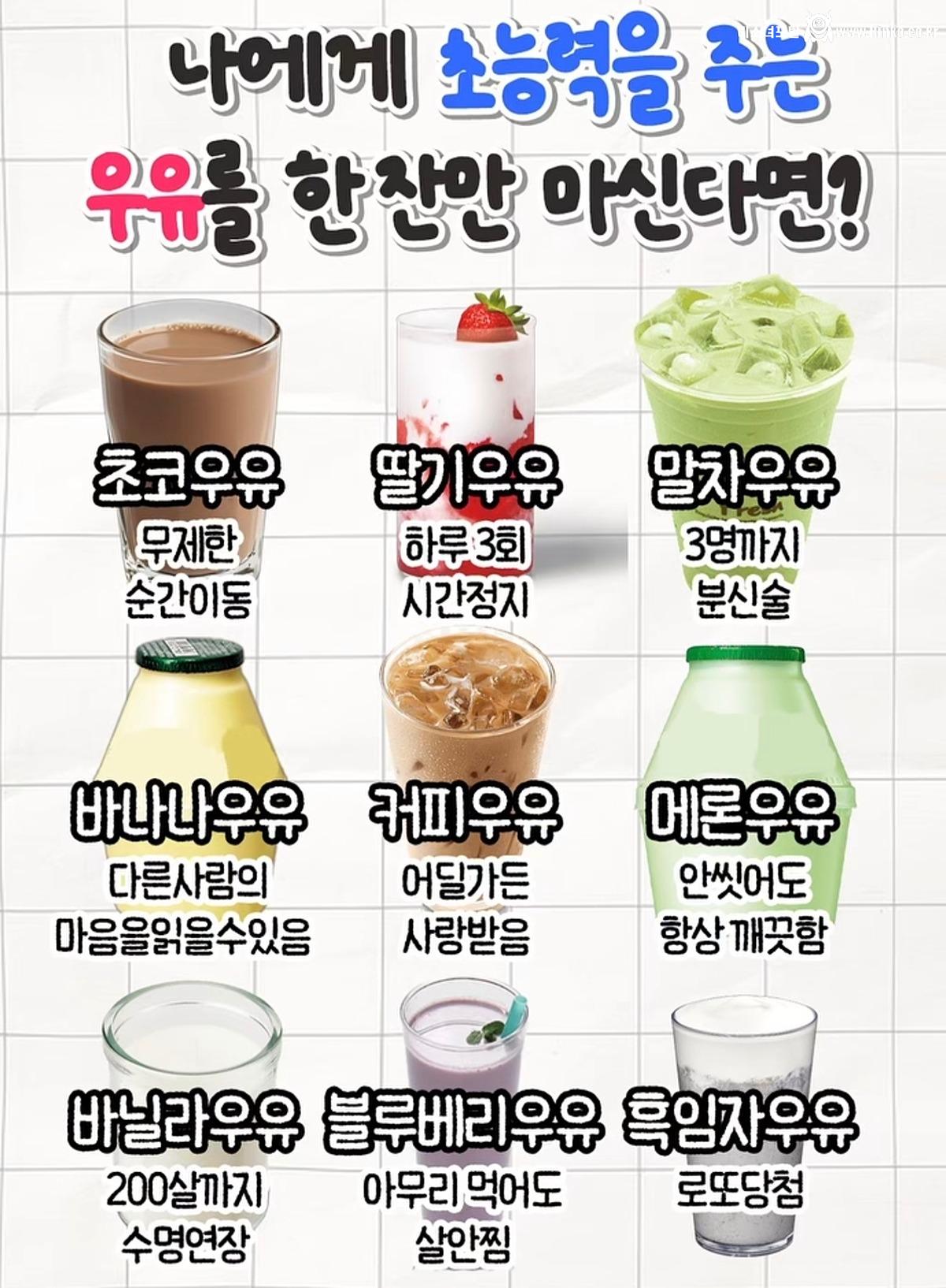 나에게 초능력을 주는 우유를 한 잔만 마신다면?