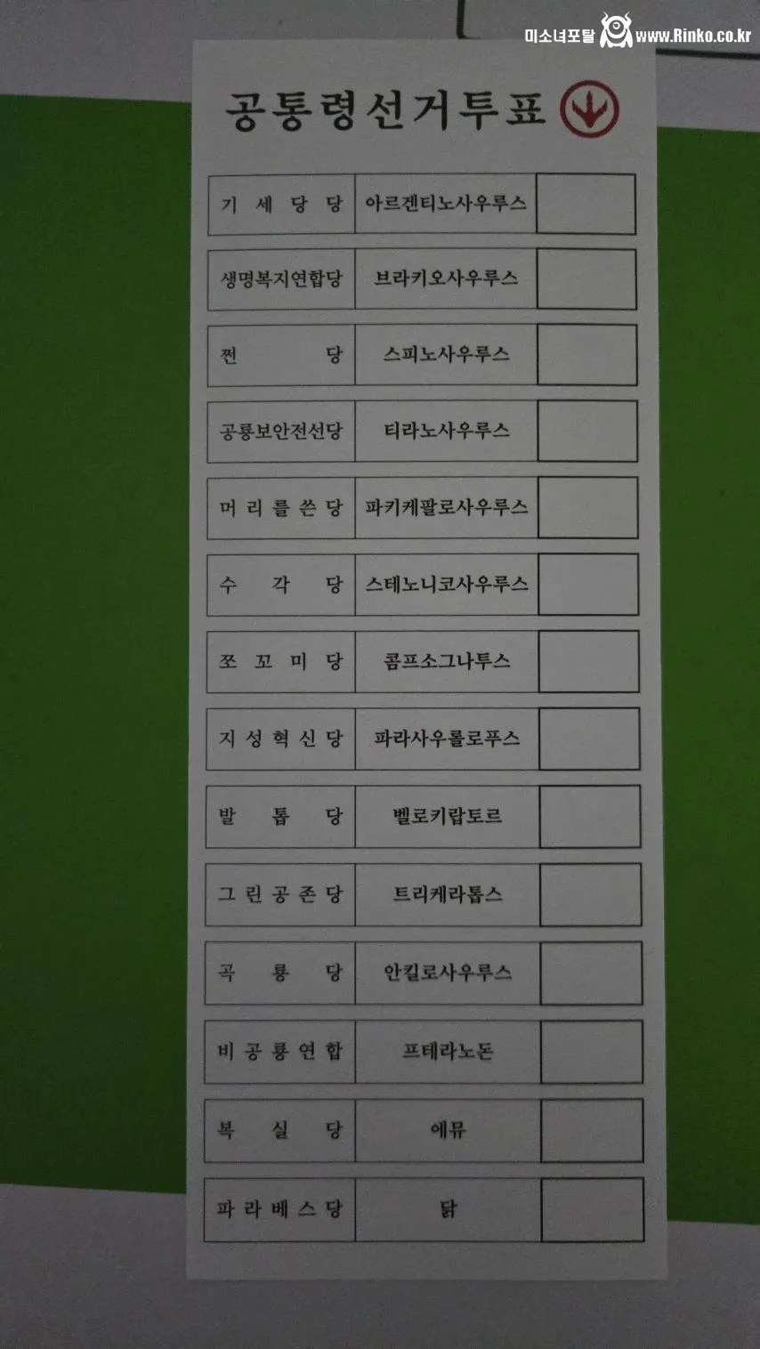 제 1대 공통령 선거 결과
