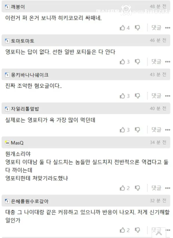 혐오 표현이 등장했을때 영포티 반응