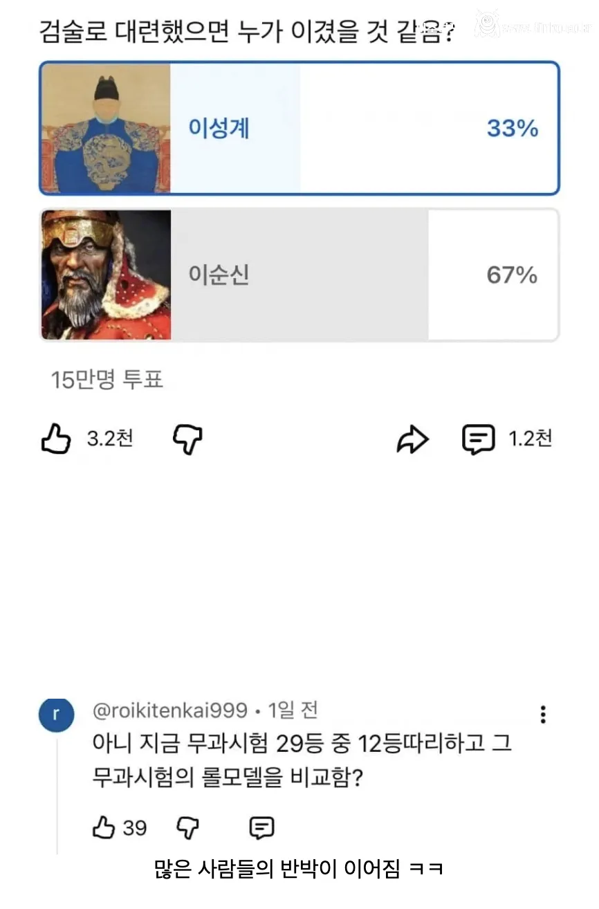 한국사 인물 검술 대련 투표 논란