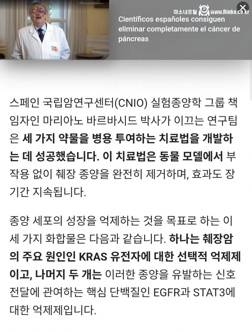 스페인 연구진, 세계 최초로 쥐에서 췌장암 완전 제거 성공