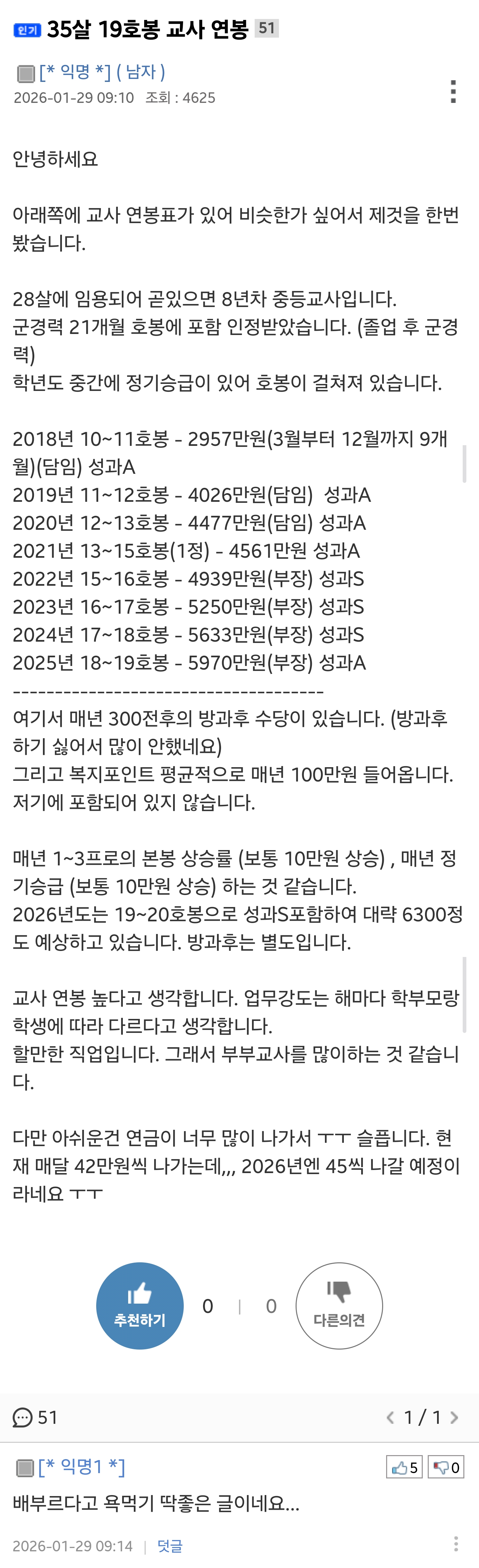 92년생 중학교 교사 연봉 공개