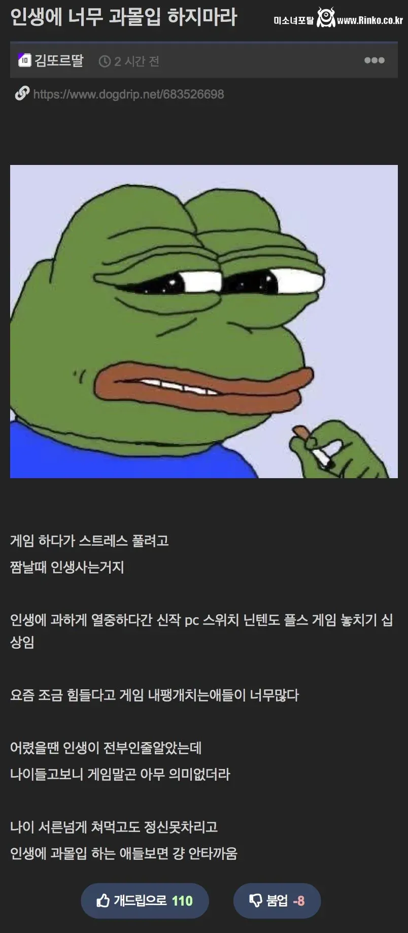 인생에 너무 과몰입 하지마라