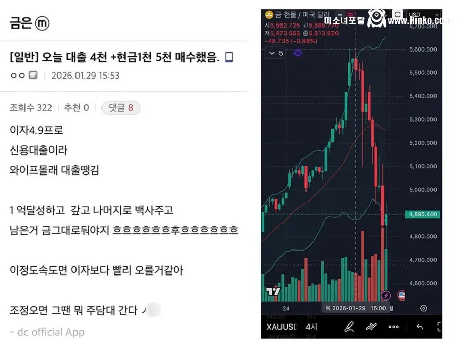 와이프 몰래 신용대출 받아와서 금에 몰빵한 사람