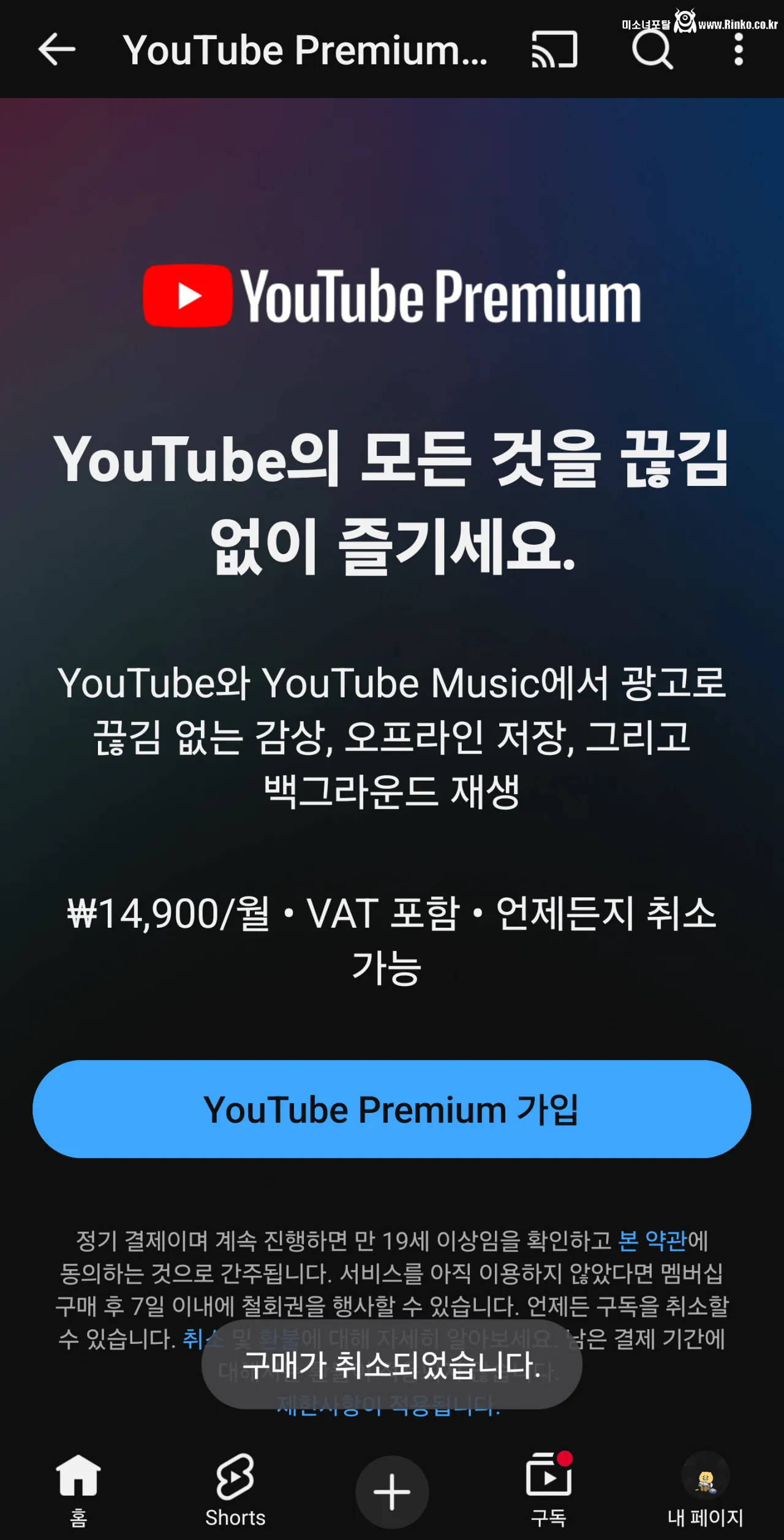 (속보) 유튜브 프리미엄 라이트 가입 가능