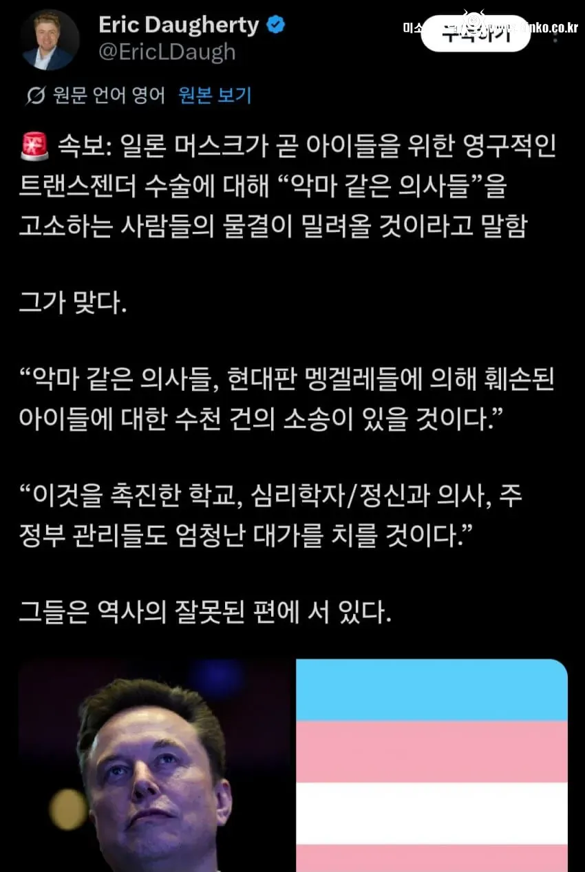 일론 머스크 아동 성전환 수술 의사들 대규모 소송 준비중