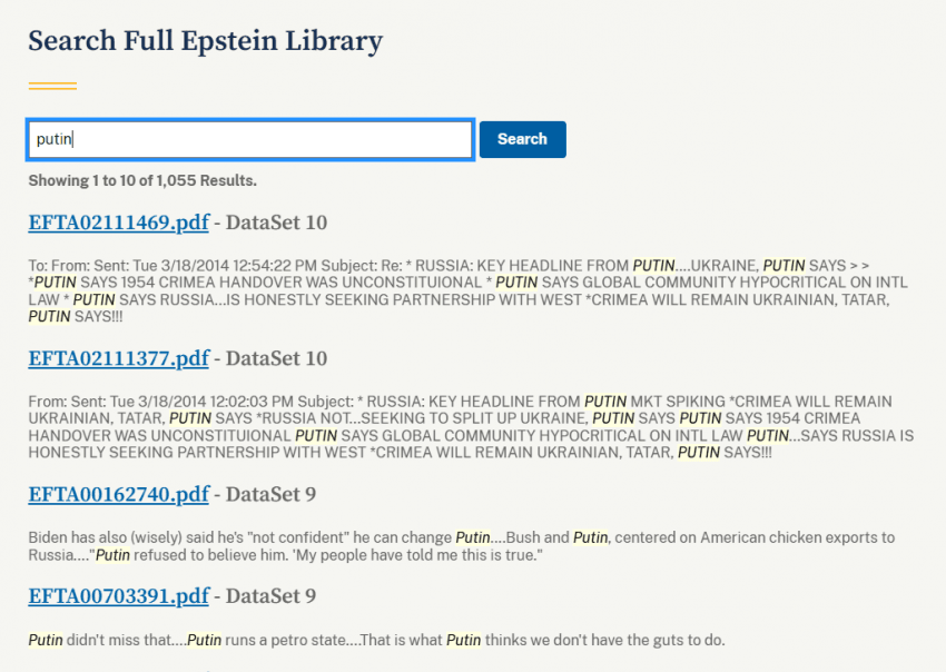 엡스타인 파일에 푸틴이 1000번 이상 언급된 걸로 확인