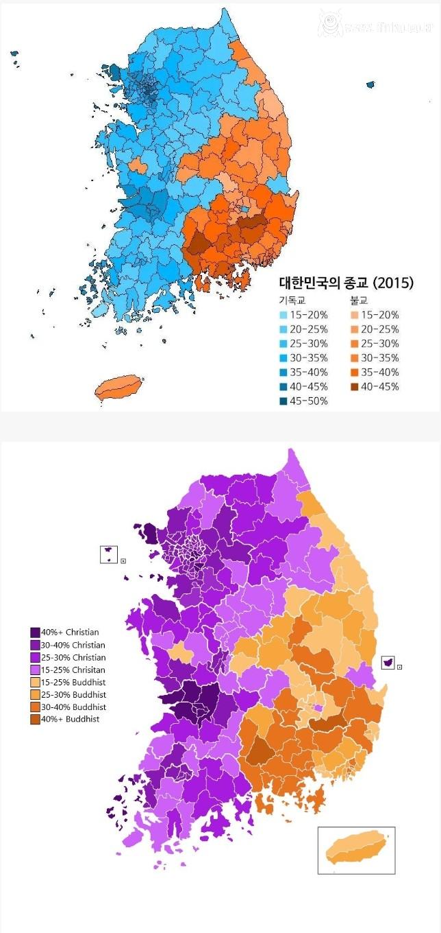 대한민국 지역별 종교 분포도