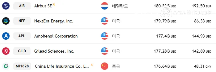 오늘자 전세계 시가총액 순위