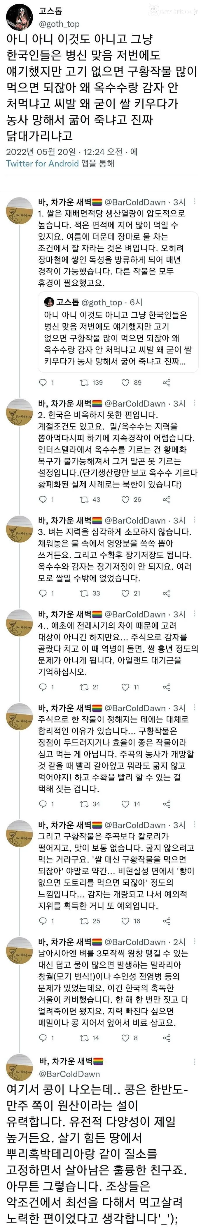 한국인들은 왜 옥수수, 감자 안 심고 쌀 농사만 함?
