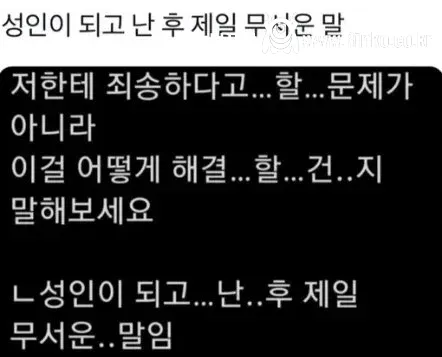 성인이 되고 난 후 제일 무섭다는 말