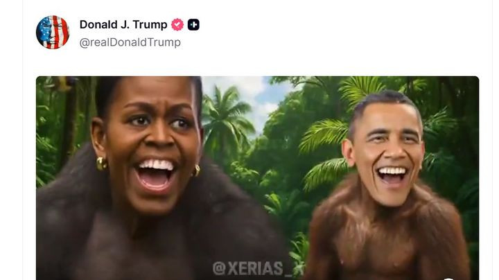 트럼프가 오바마 원숭이 합성 ai 이미지 올린 이유