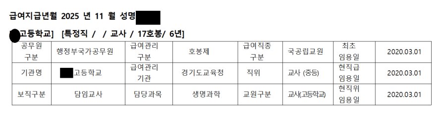 6년 차 고등학교 남교사 월급 공개