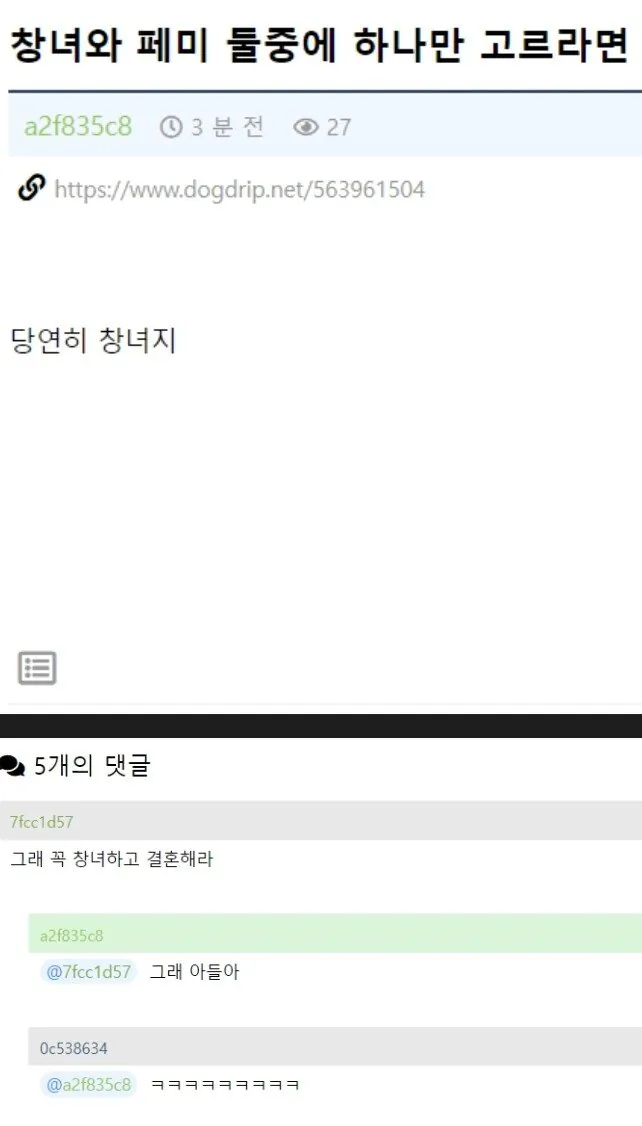 창녀와 페미중에 고르기