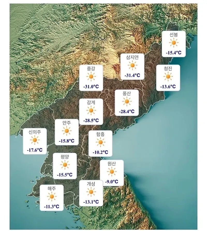 이 와중에 북한 겨울 기온 근황