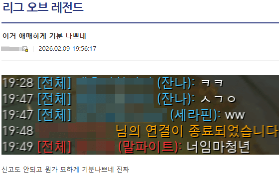 롤) 뭔가 신고하기 애매한 패드립 채팅