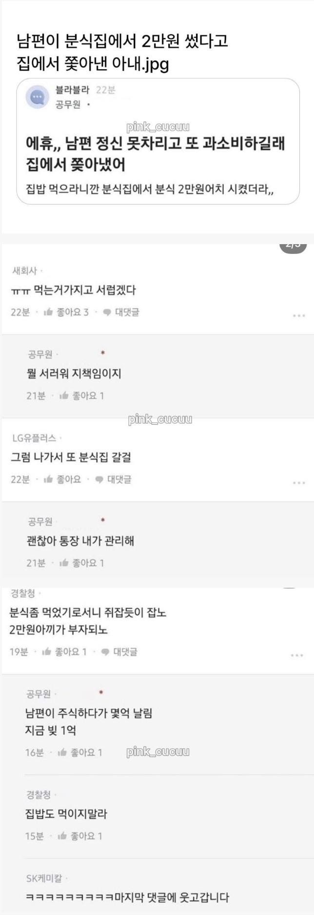 남편이 분식집에서 2만원 썼다고 쫓아낸 아내