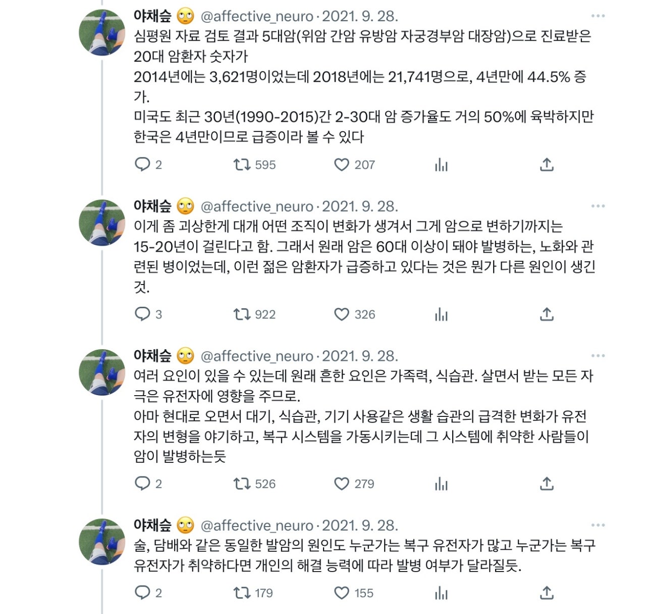 명확한 이유 없이 최근 젊은 암 환자가 급증하고 있는 한국