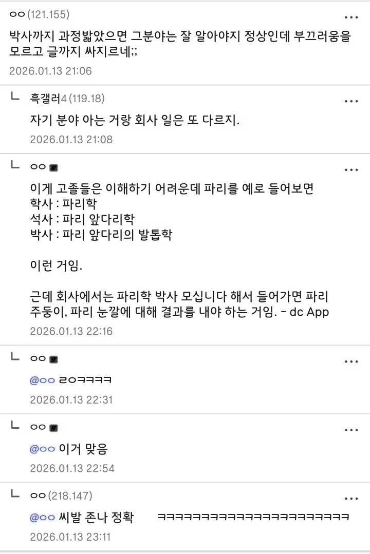 "박사라면 그 분야에 대해 잘 알아야 정상 아님?"