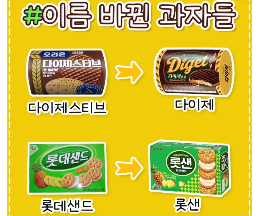 소리소문없이 이름 바뀐 과자 정리