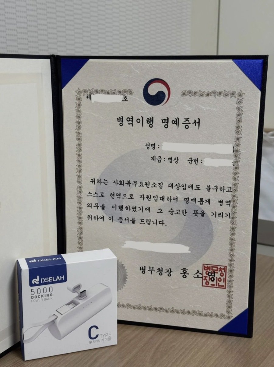 사회복무요원 대상자가 현역 입대하면 받는 것