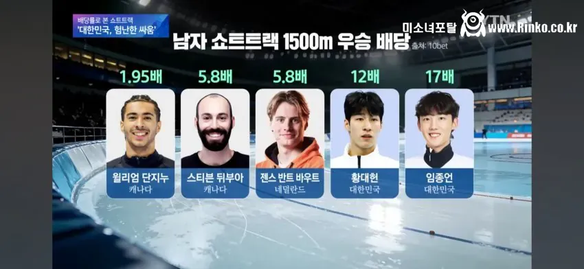 오늘자 역배 터진 남자 쇼트트랙 1500M