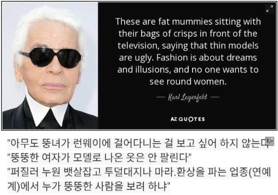 샤넬 수석 디자이너 "뚱녀가 런웨이에 서는 걸 원치 않는다"