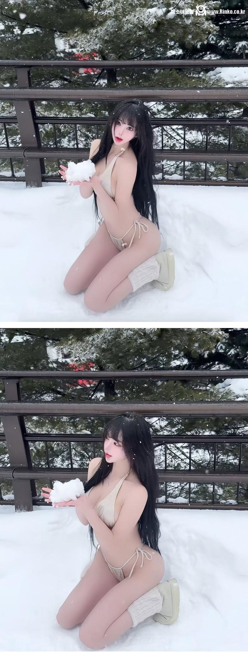 눈 위에서 비키니 입고 있는 애순이 1