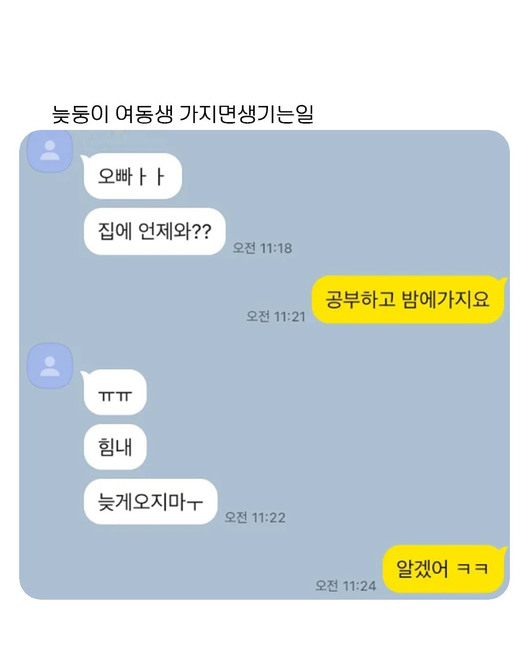 늦둥이 여동생이 있는 오빠의 카톡