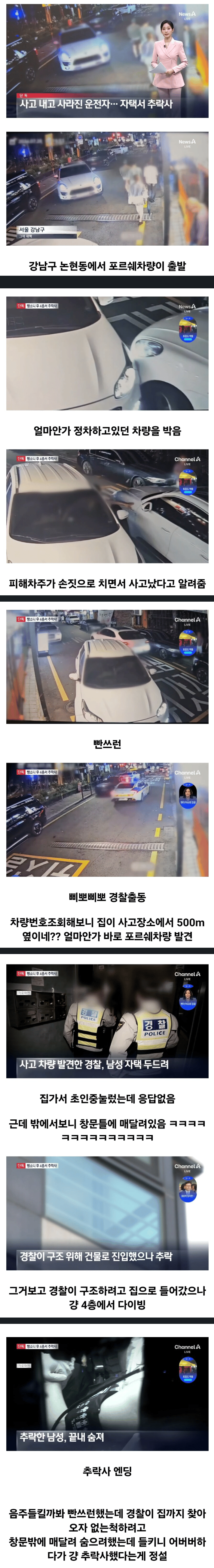 음주사고내고 도주했다가 추락사한 포르쉐차주 1